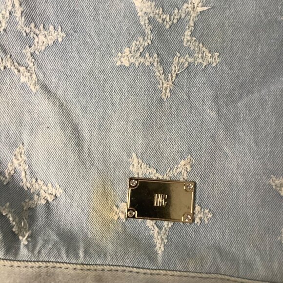 INC Kadi Twill Distressed Denim Light Blue Embellished Tote Satchel Bag - Picture 10 of 12